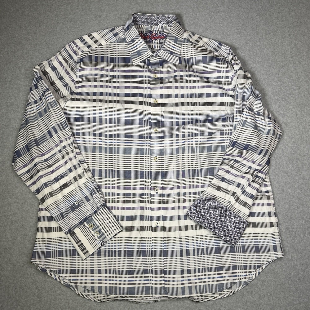 Robert Graham Men's XXL Flip Cuff Button Up Casual Dress Shirt Check Plaid